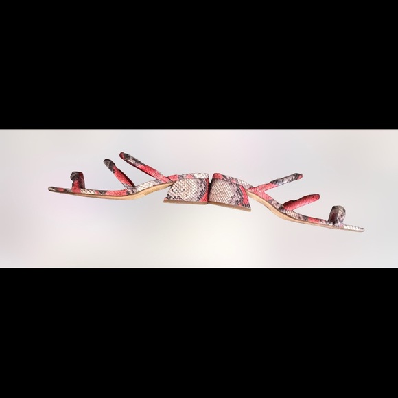 Pre owned Bleecker & Bond Cecilia Leather Sandal Red/Grey Snakeskin - Picture 3 of 5